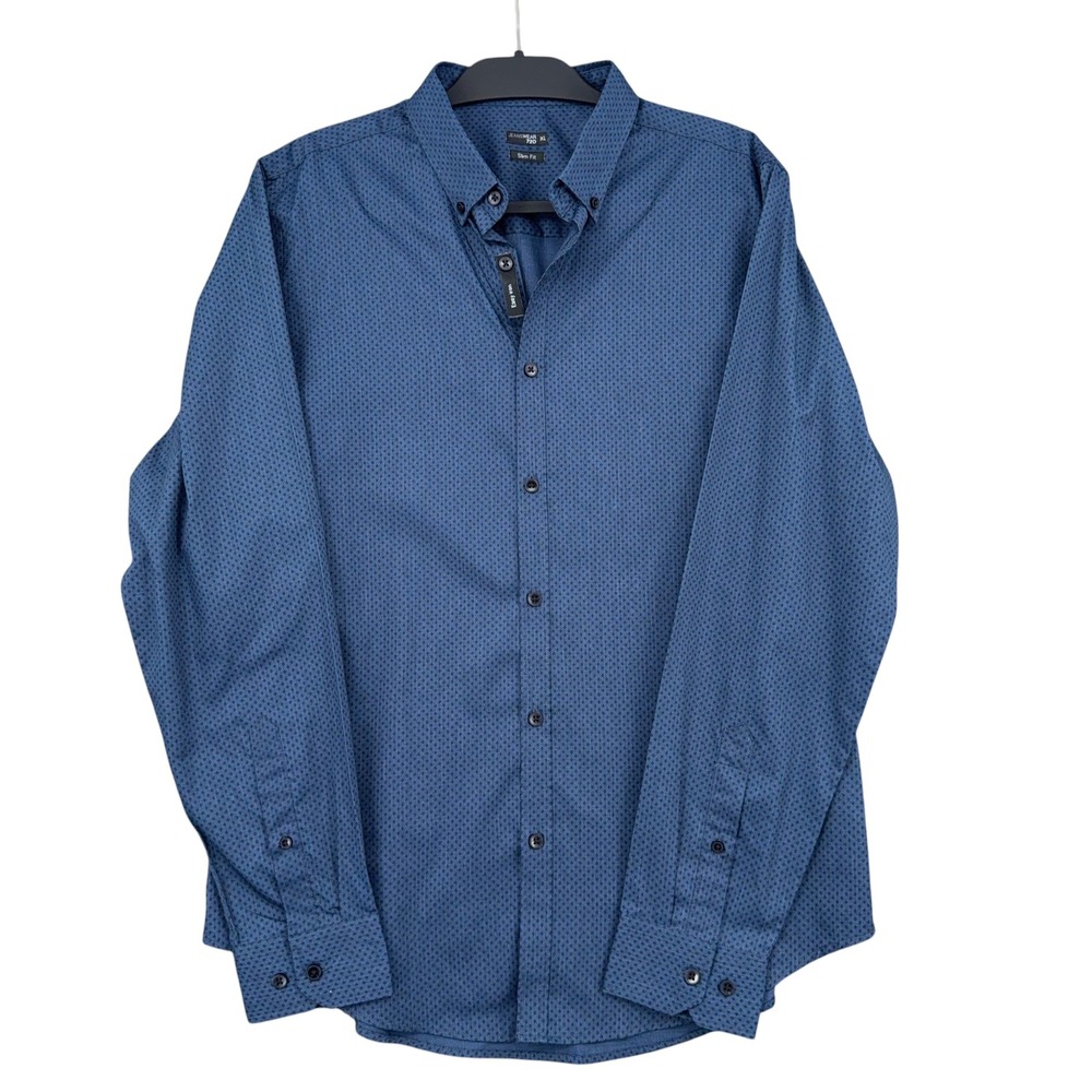 OVS Jeanswear 72D Slim Fit Men XL Cotton Blend Blue‎ Geometric Button Down Shirt